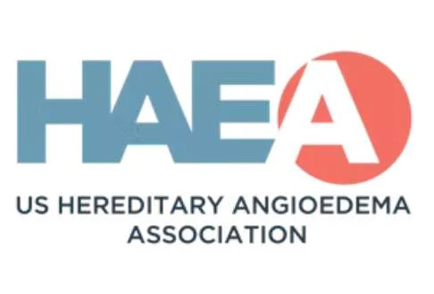 Logo of the US Hereditary Angioedema Association, featuring the acronym "HAEA" in blue and red text with the association's full name beneath it.